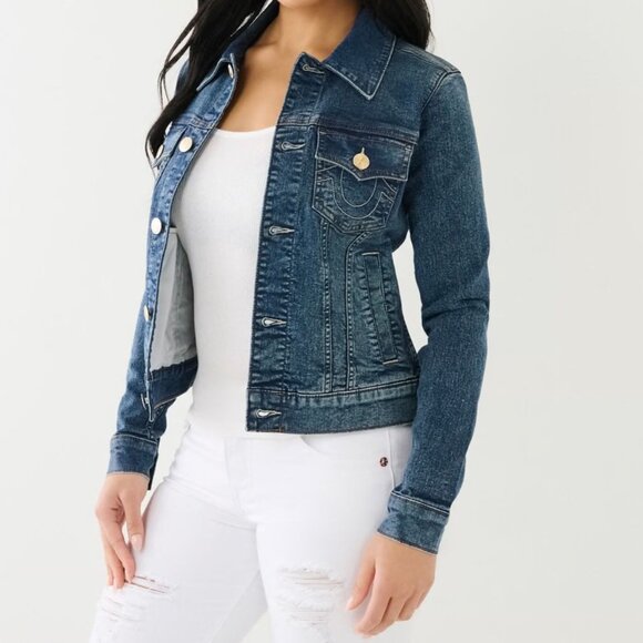 True Religion NWT Sz S  Medium  Wash Jesse Single Needle Slim Fit Denim Jacket - Picture 7 of 14